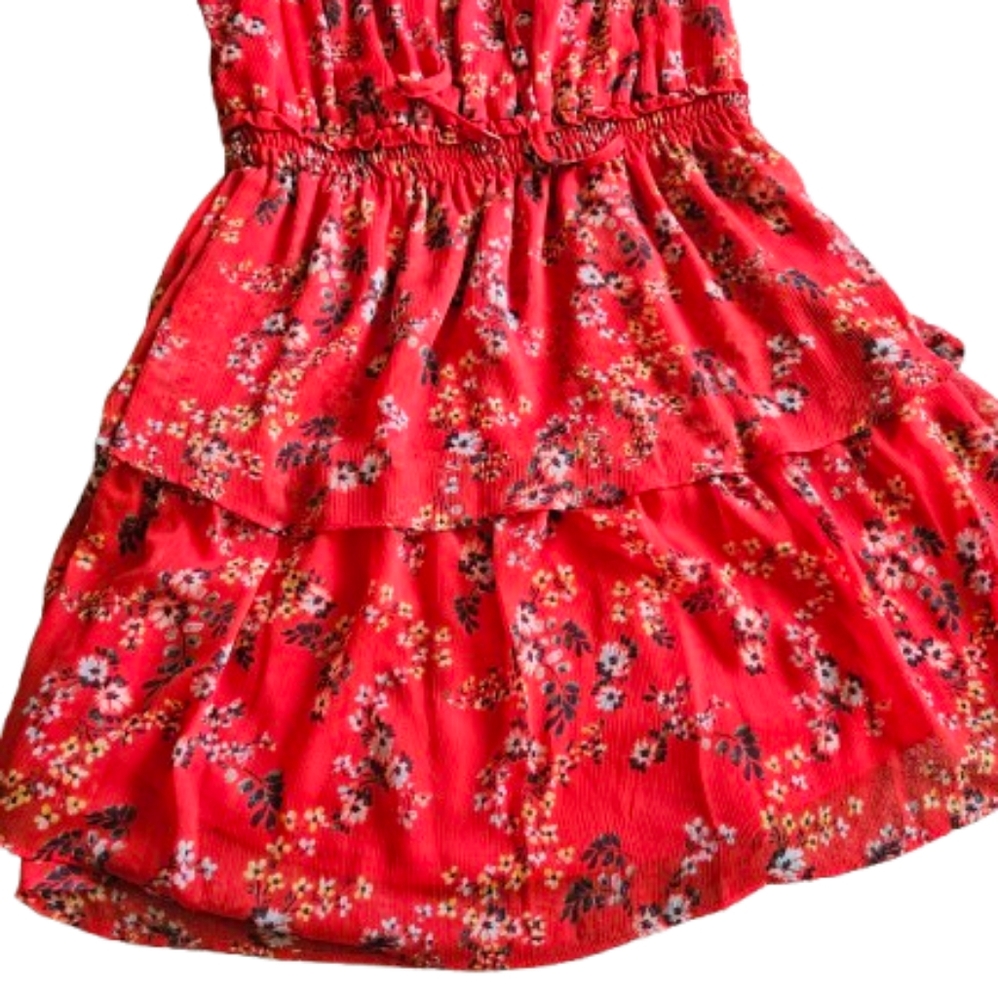 LC Lauren Conrad Floral Flutter Sleeves Tiered Mini Dress, Small, Red - Picture 4 of 10